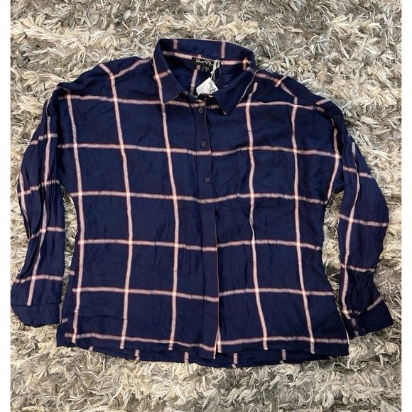Velvet Heart Tops - Navy Pink Plaid Button Down Shirt Women's Small NWT Soft Lightweight Rayon Top